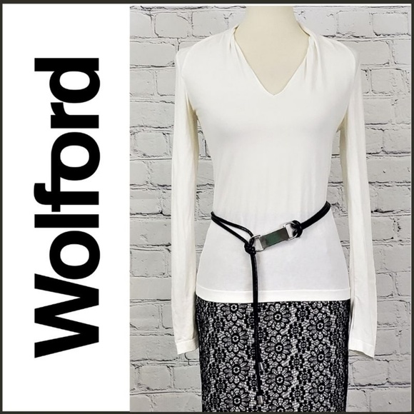 Wolford Tops - WOLFORD Off-White Viscose VNeck Long Sleeve Top S